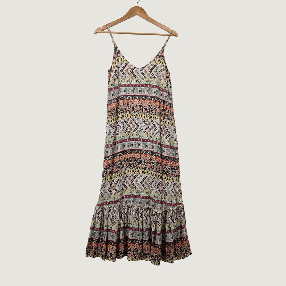 ONeill Floral Boho Maxi Dress Multi Color Tiered Ruffle Sun Dress Size Medium